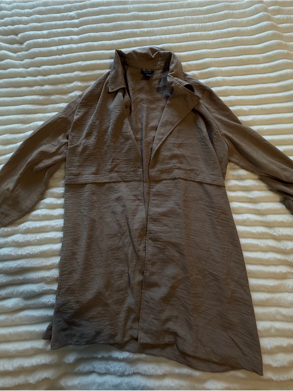 Taupe Open-Front Duster Coat